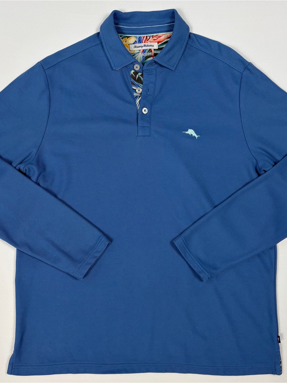 Tommy Bahama Long-Sleeve Polo in Deep Blue with Light Blue Marlin Logo